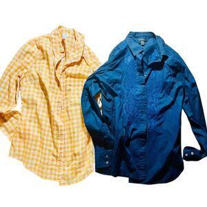 Womens J.Crew Bundle All Cotton Button Down Blouses Blue Eyelet Orange Plaid EUC